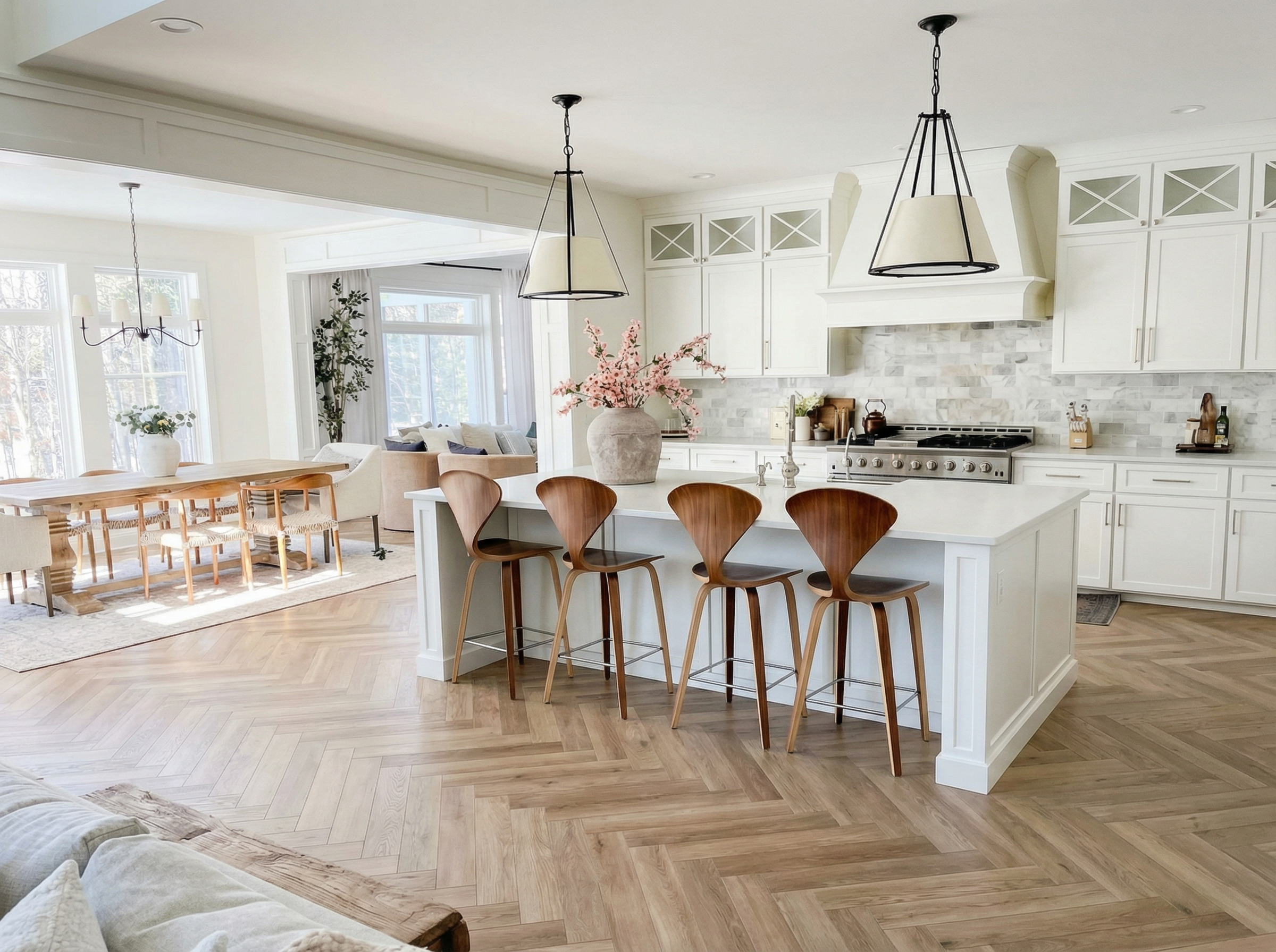 Modern finished basement suite with royal blue accents